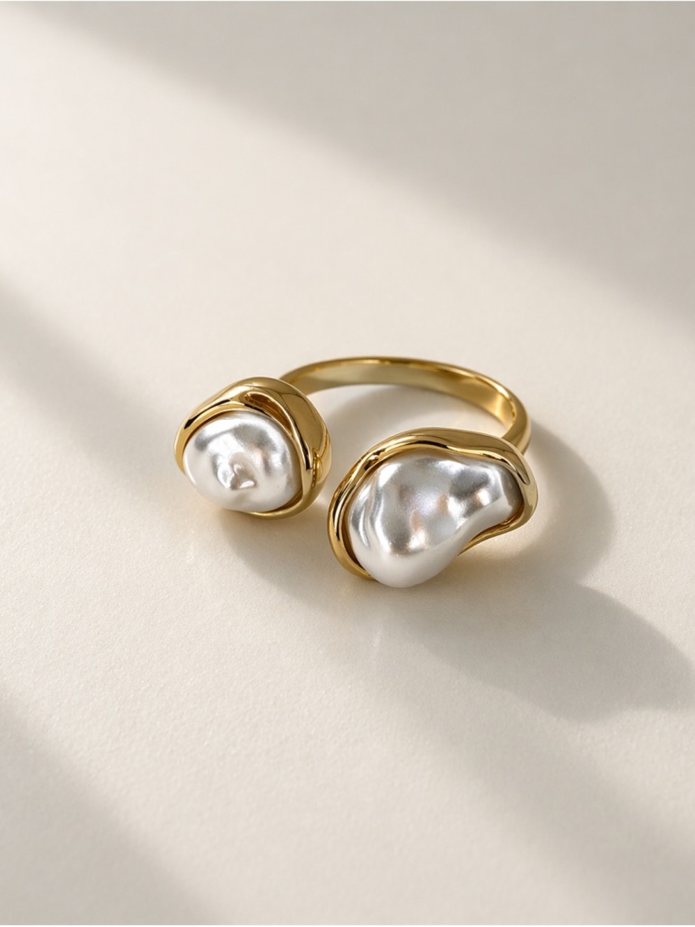 Gold Ring with Irregular White Pearl Accents- Stainless Steel